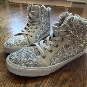 Gap Kids Silver Glitter High Top Sneakers, size 4